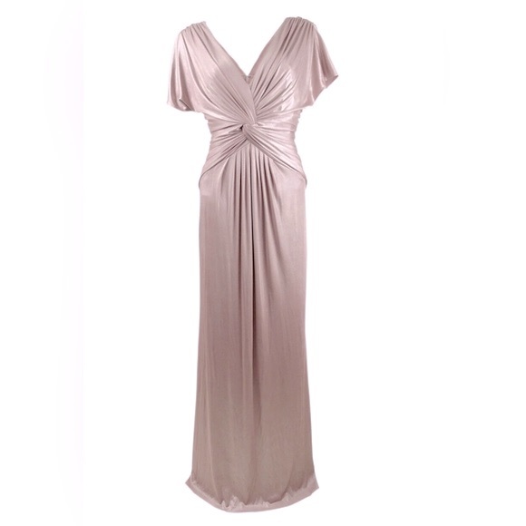 Adrianna Papell Metallic Twist Cap Sleeve Gown, Evening dress champagne pink - Picture 3 of 16